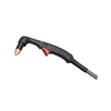 Black plasma cutting torch with red pull trigger and copper colored consumables attached.