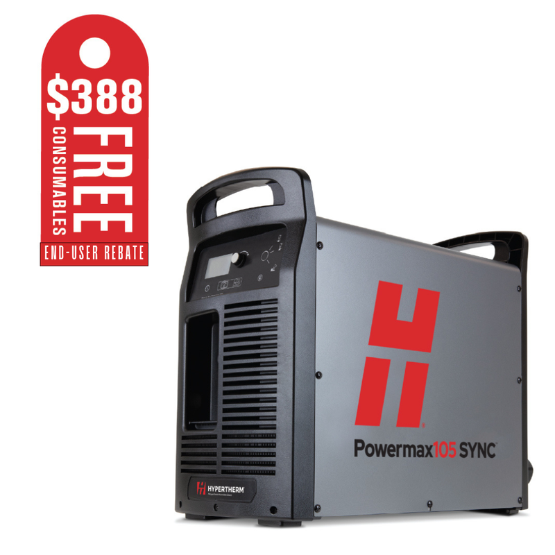 Hypertherm Powermax105 SYNC system, 200-600V 3-PH, CSA, CPC port, 180 degree machine torch, 7.6m (25&