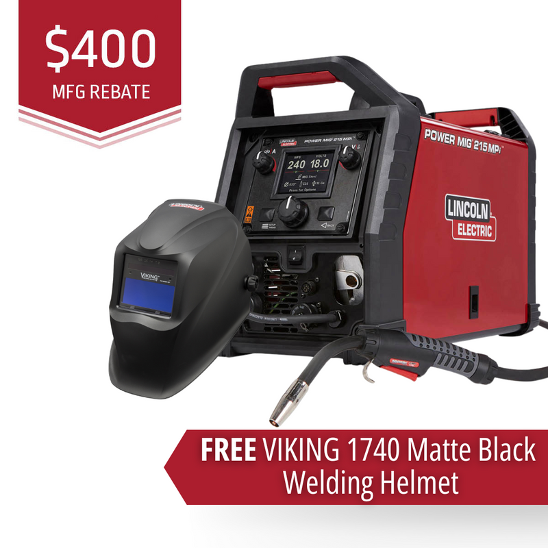 Lincoln Electric POWER MIG® 215 MPi™ Multi-Process Welder K4876-1 w/Free VIKING 1740 Matte Black Welding Helmet