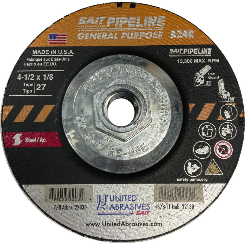 United Abrasives A24R Pipeline General Purpose Grinding Wheel 22130