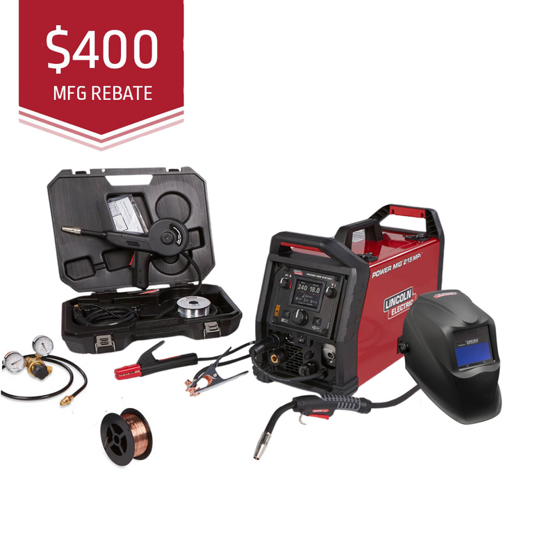 Lincoln Electric POWER MIG® 215 MPi™ MP Welder Aluminum One-Pak® K4877-1 w/Free VIKING 1740 Matte Black Welding Helmet