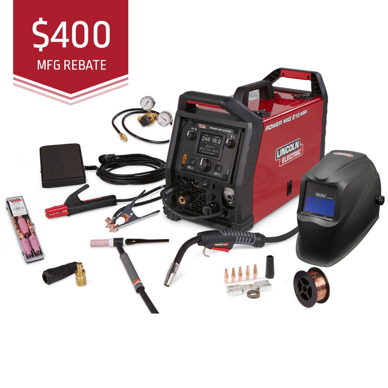 Lincoln Electric POWER MIG® 215 MPi™ Multi-Process Welder TIG One-Pak® K4878-1 w/FREE VIKING 1740 Matte Black Welding Helmet