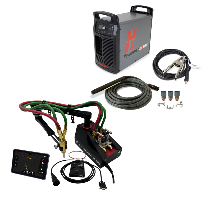 CN-Seamless Mach 1 Combo Kit Cutting System (Plasma & Oxy-Fuel Kit) and Hypertherm Powermax105 SYNC system, 200-600V 3-PH, CSA, CPC port, 180 degree machine torch, 7.6m (25&