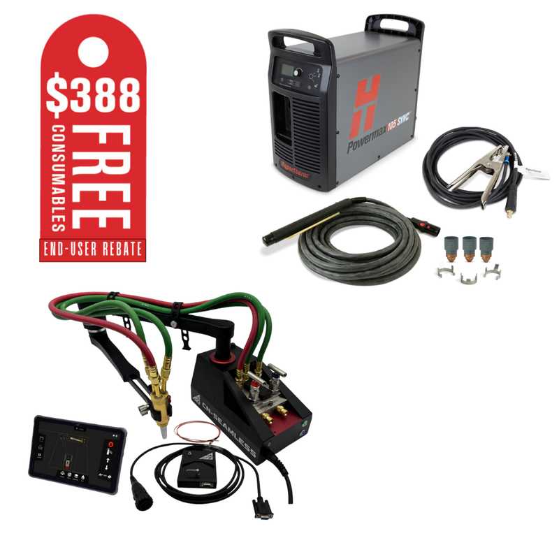 CN-Seamless Mach 1 Combo Kit Cutting System (Plasma & Oxy-Fuel Kit) and Hypertherm Powermax105 SYNC system, 200-600V 3-PH, CSA, CPC port, 180 degree machine torch, 7.6m (25&