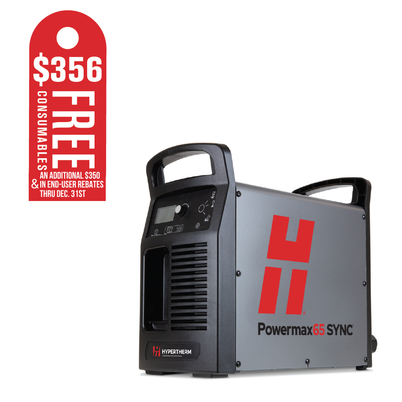 Hypertherm Powermax65 SYNC system, 200-600V 1/3-PH, CSA, CPC port, 180 degree machine torch, 15.2m (50&