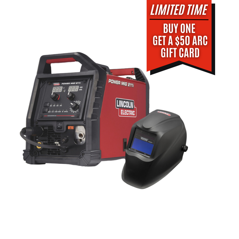 Lincoln Electric POWER MIG® 211i MIG Welder K6080-1 w/Free VIKING 1740 Matte Black Welding Helmet &  $50 Arc Gift Card