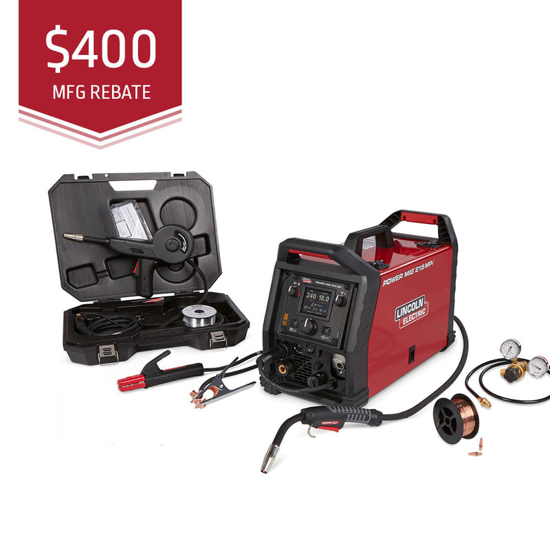 Lincoln Electric POWER MIG® 215 MPi™ MP Welder Aluminum One-Pak® K4877-1 w/Free VIKING 1740 Matte Black Welding Helmet