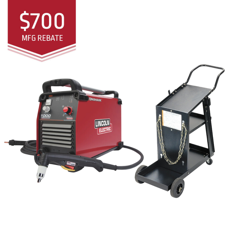 Lincoln Electric Tomahawk® 1000 Plasma Cutter with 25 ft (7.6 m) Hand Torch K2808-1 & Single Cylinder Rolling Cart