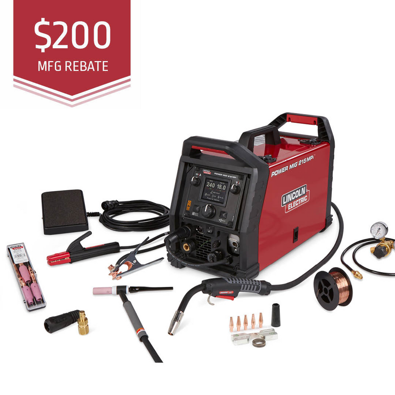Lincoln Electric POWER MIG® 215 MPi™ Multi-Process Welder TIG One-Pak® K4878-1 *Free Arc Gift Card & Canvas Cover