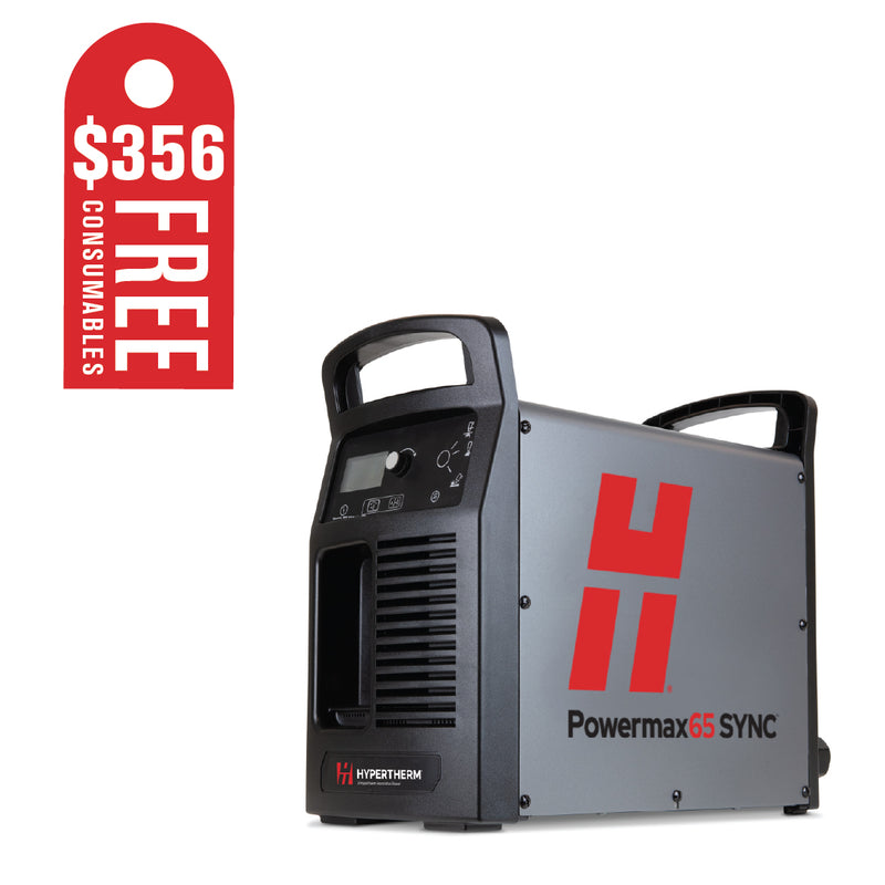 Hypertherm Powermax65 SYNC system, 200-600V, 1/3-PH, CSA, CPC & Serial Ports, 180 degree torch, 7.6 (25&