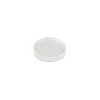 Round, white laser optic component against a plain background.