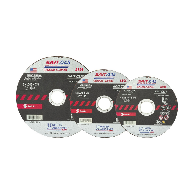 United Abrasives Type 1 Cut-Off Wheels For Portable Saws 6 X .045 X 7/8 A60S Metal 50/pk 23106