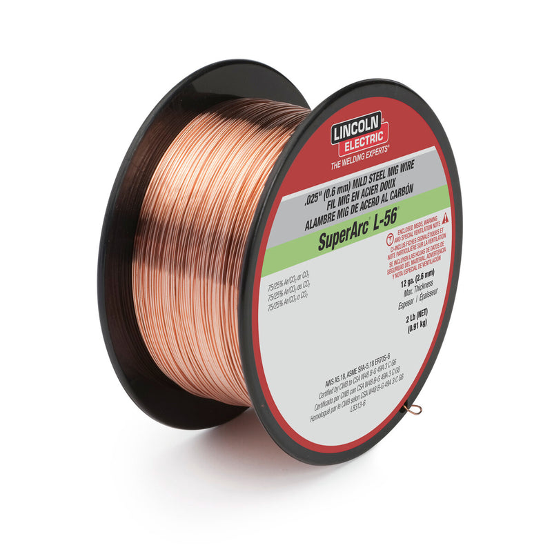 Lincoln SuperArc® L-56® MIG (GMAW) Wire, 0.025 in, 2 lb Plastic Spool ED030583